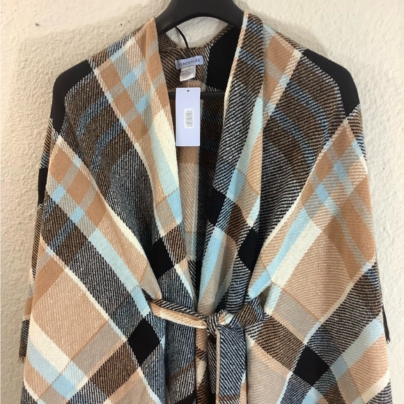 New Aerosoles plaid Wrap cape sweater wrap with belt O/S One size fits most - Picture 11 of 12